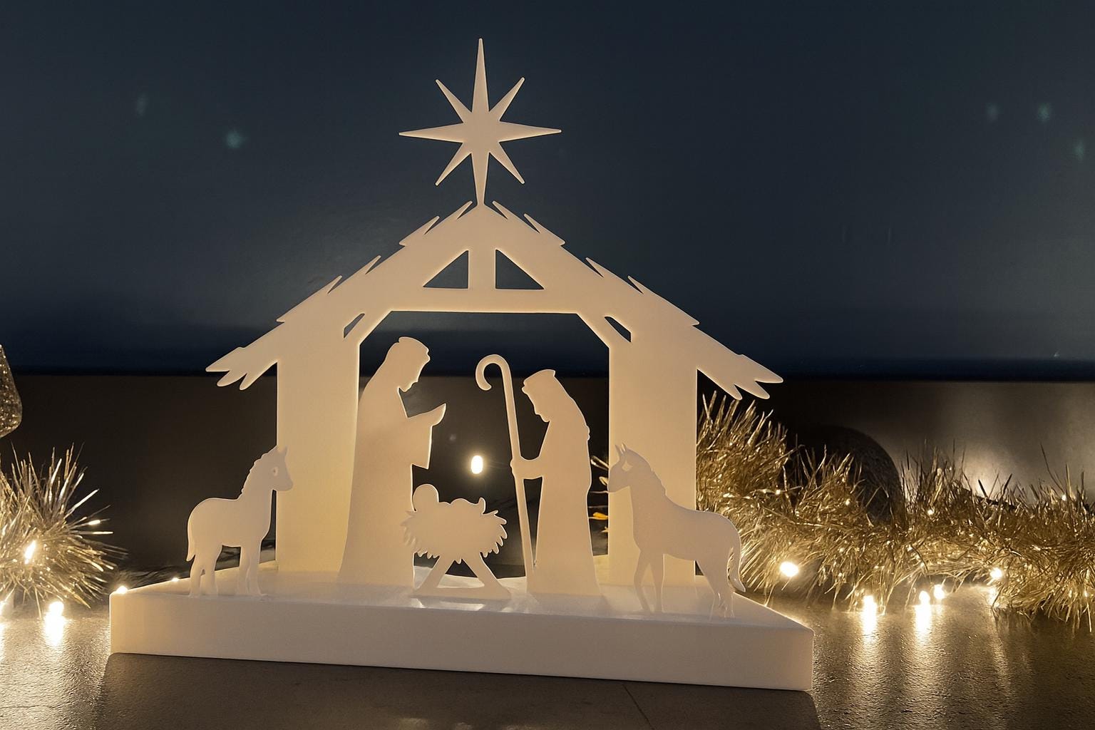 Christmas Lights Nativity Scene – 3D-Printed Holiday Lamp Décor | Handmade Manger Light Display