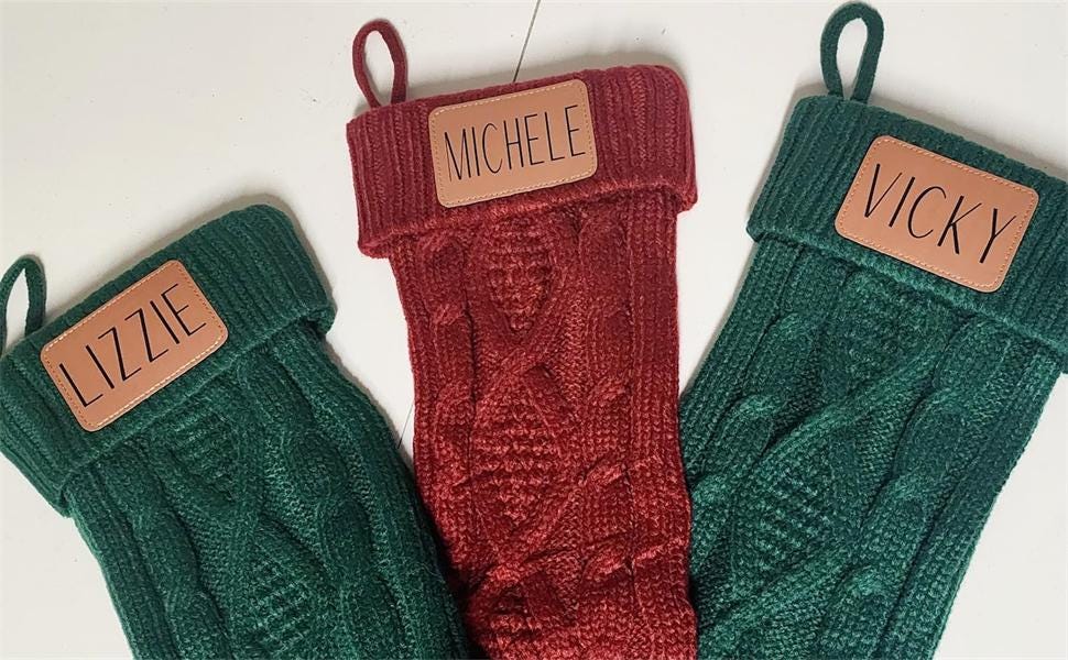 Custom Christmas Stocking with Engraved Leather Patch