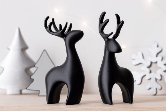 Modern Deer Christmas Figurine Set – Minimalist 2-Pc Holiday Home Décor Sculpture