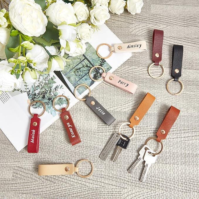 Custom Engraved Leather Keychain • Personalized Key Ring • Name Keychain