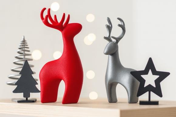 Modern Deer Christmas Figurine Set – Minimalist 2-Pc Holiday Home Décor Sculpture