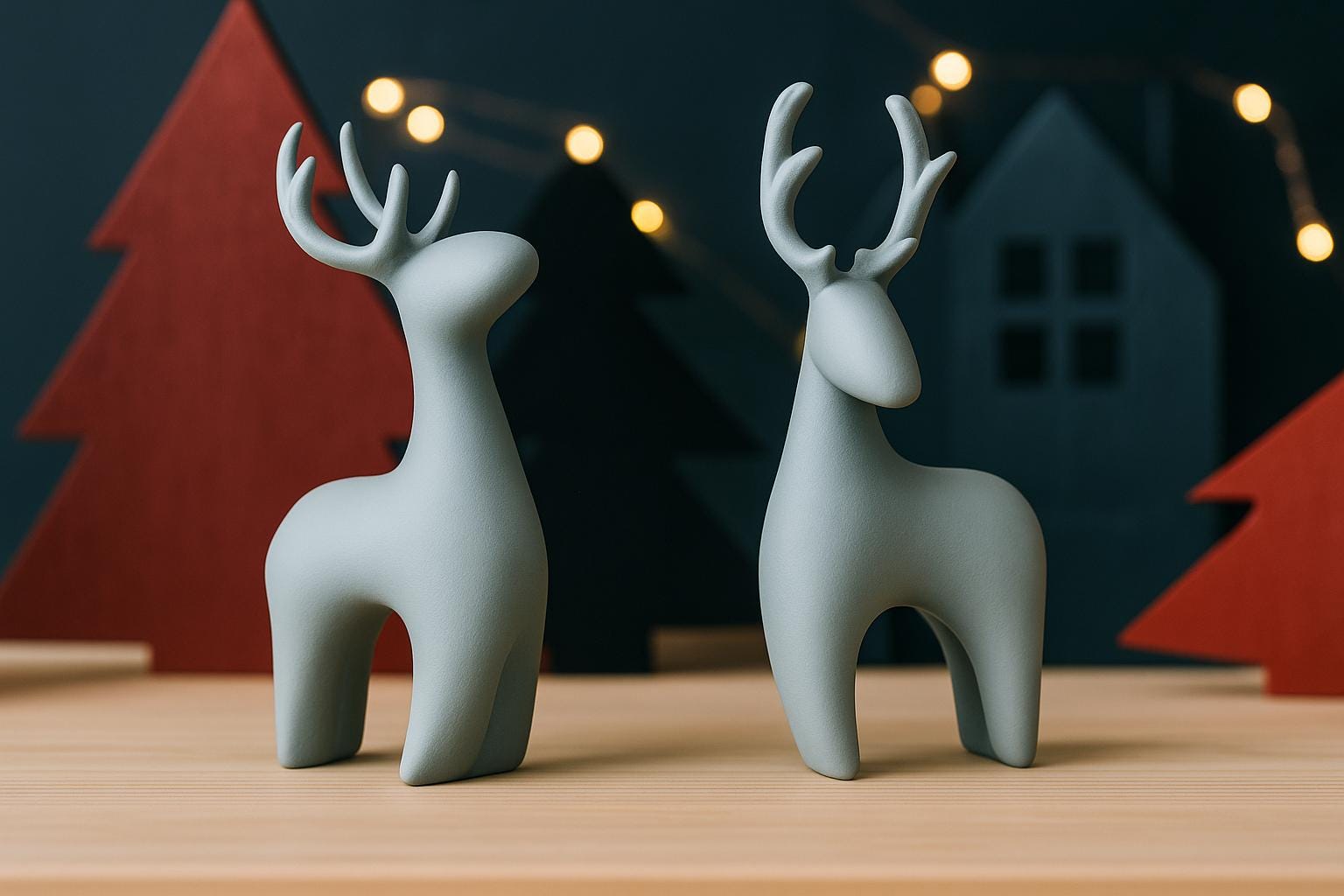 Modern Deer Christmas Figurine Set – Minimalist 2-Pc Holiday Home Décor Sculpture