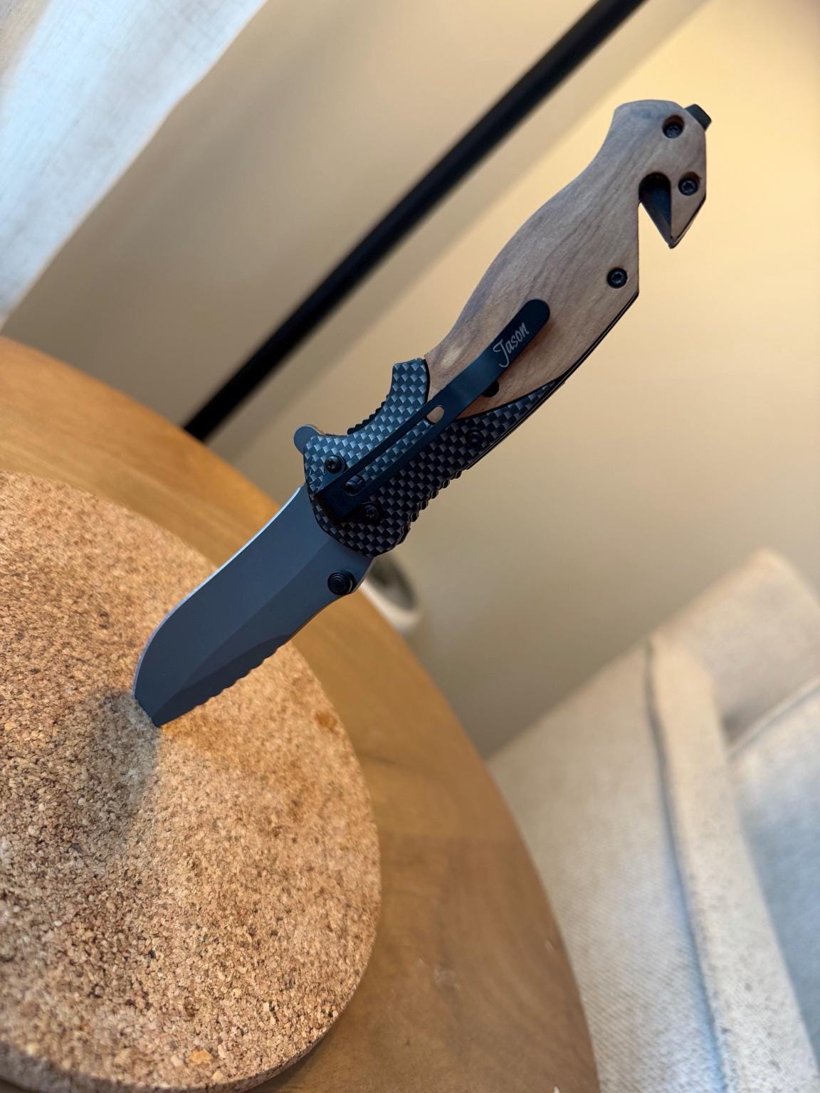 Personalized Engraved Pocket Knife – Olive Wood Handle & Titanium Coated Stainless Steel Blade – Groomsmen Gift