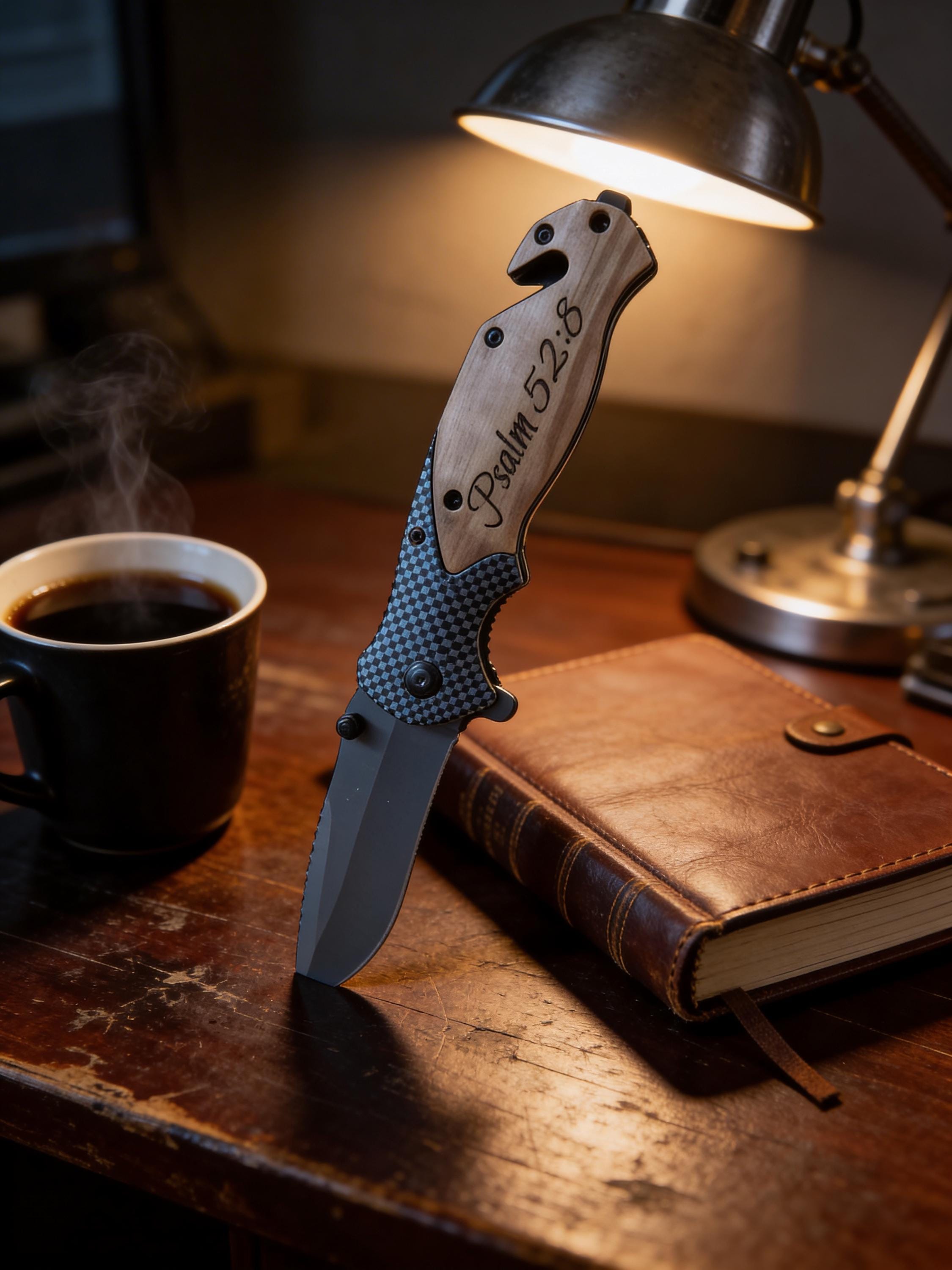 Personalized Engraved Pocket Knife – Olive Wood Handle & Titanium Coated Stainless Steel Blade – Groomsmen Gift